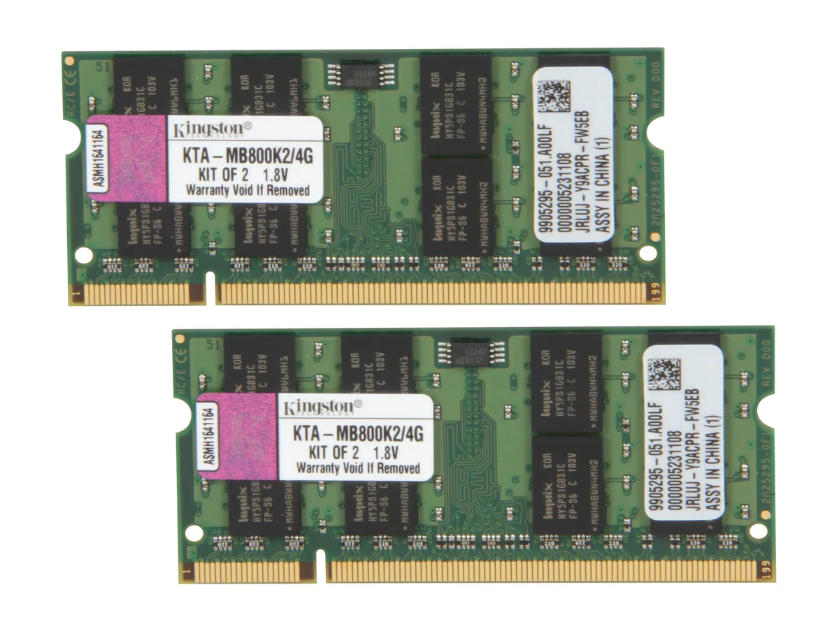 Kingston Technology Corp. Kingston KTA-MB800K2/4G 4GB (2 x 2GB) DDR2 800 SO-DIMM memory upgrade — product photo