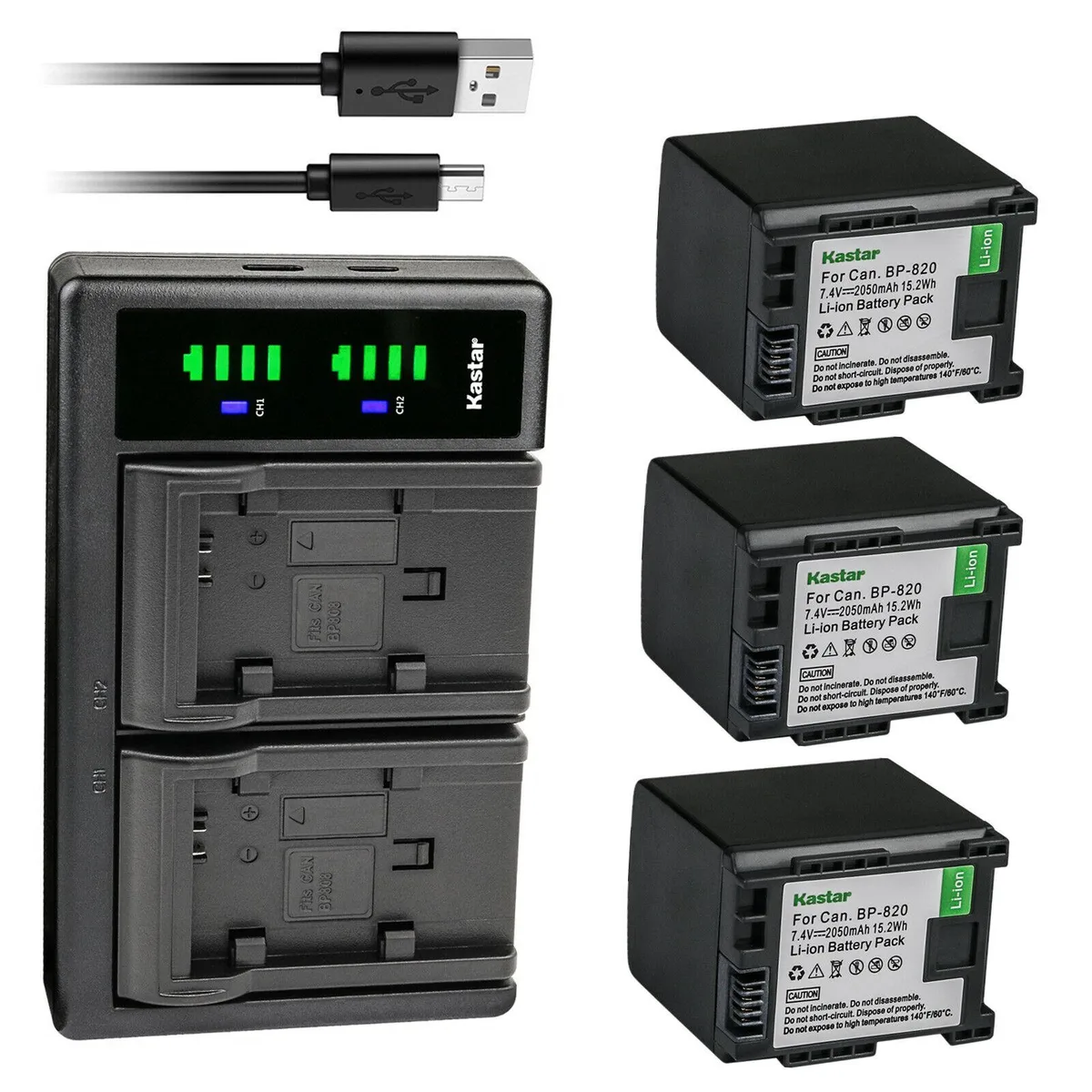 Kastar Kastar BP-820 3-pack battery and LTD2 USB charger — product photo