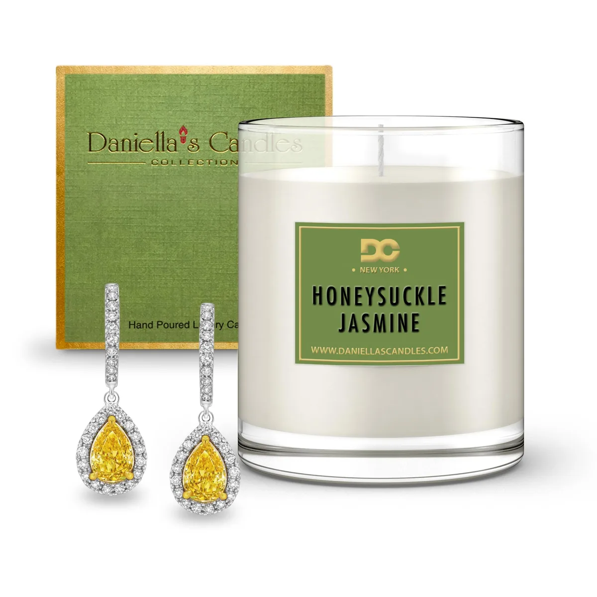 Daniella's Candles Collection Daniella's Candles Honeysuckle Jasmine Jewelry Surprise Candle 65h With Earrings CC100109 — product photo