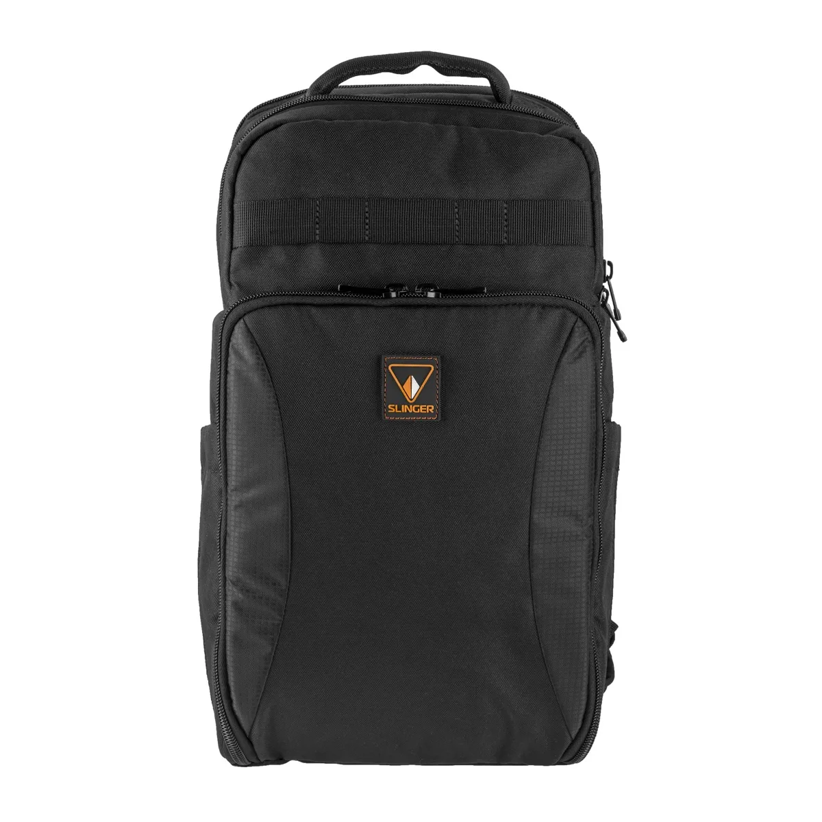 Slinger Alpine 190 camera backpack, dark fabric, multiple compartments, padded straps