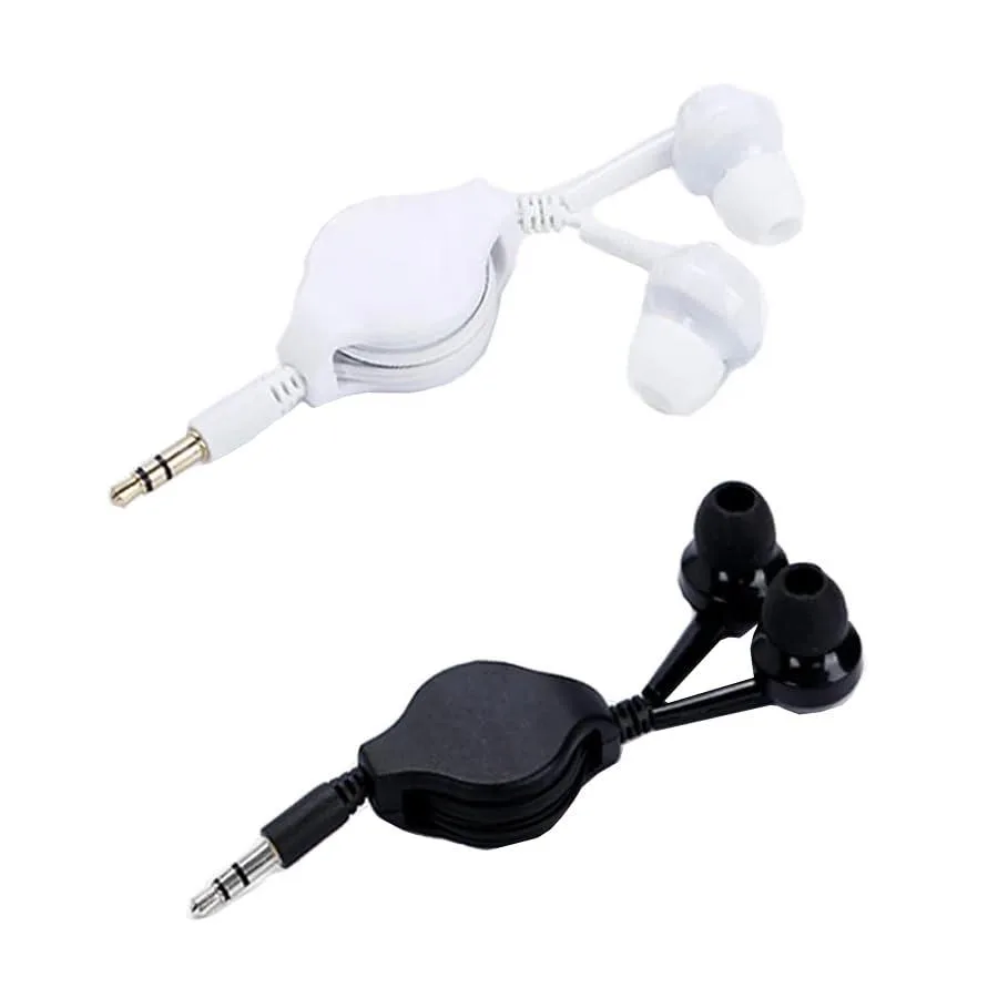 No Sew No Sew Retractable Earbuds 2 Pack 3.5mm In-Ear Headphones Black White — product photo
