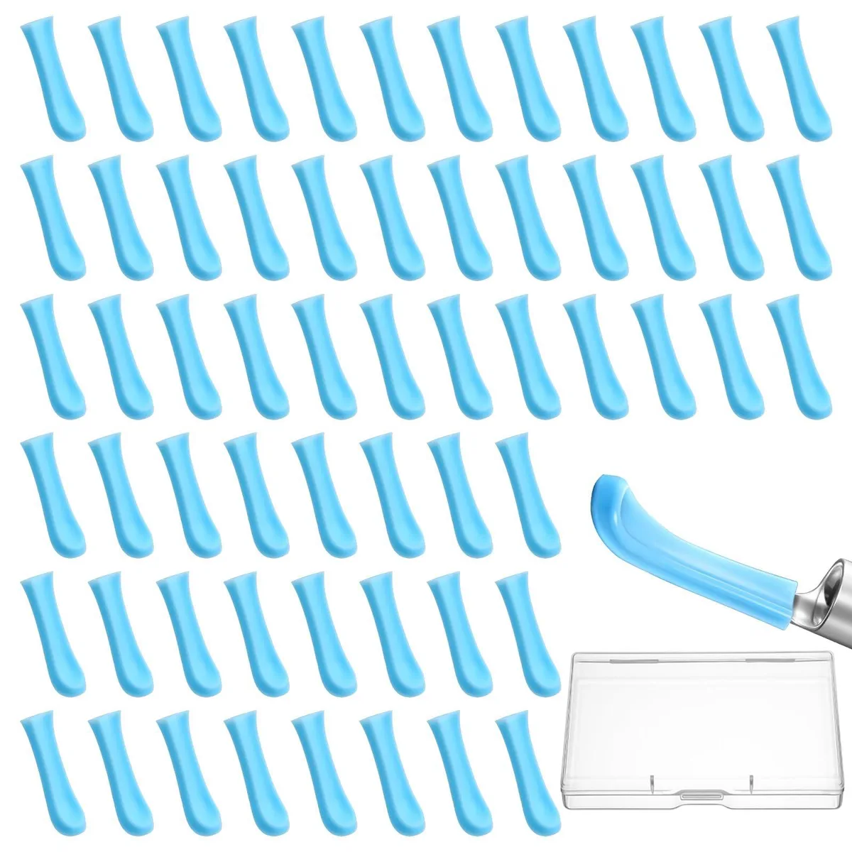 Blue silicone ear spoon tips, 100 small flexible caps