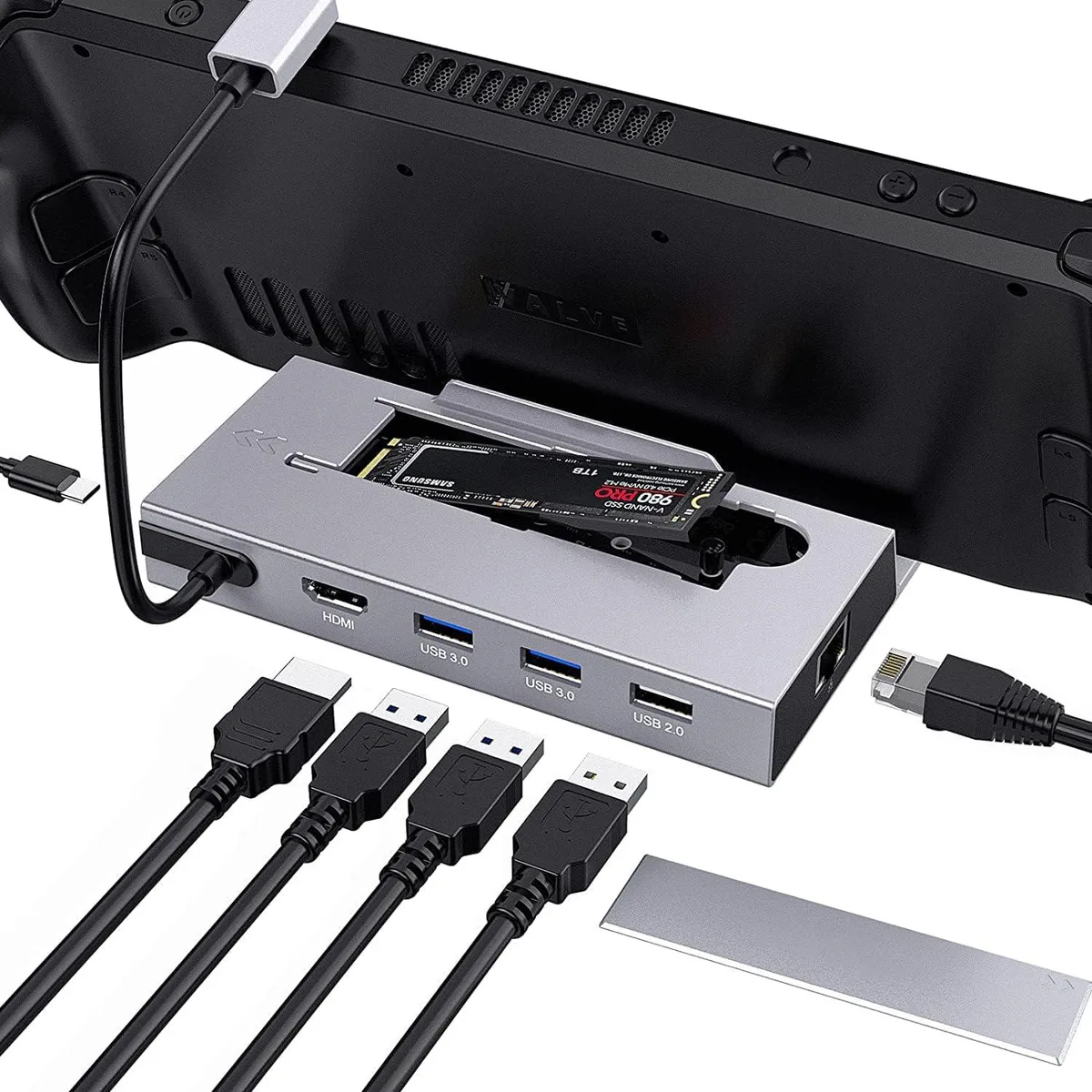 AUTYUE AUTYUE Steam Deck Docking Station Gray 7-in-1 M.2 NVME SATA HDMI 4K@60Hz PD 100W USB 3.0 2.0 Gigabit Ethernet — product photo