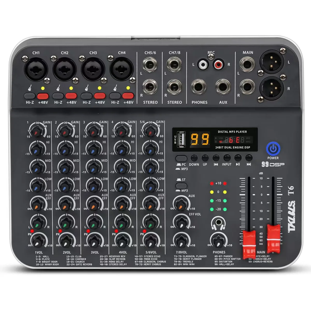 TKLBLS T6 6-Channel Audio Mixer USB 48V Phantom Power — product photo