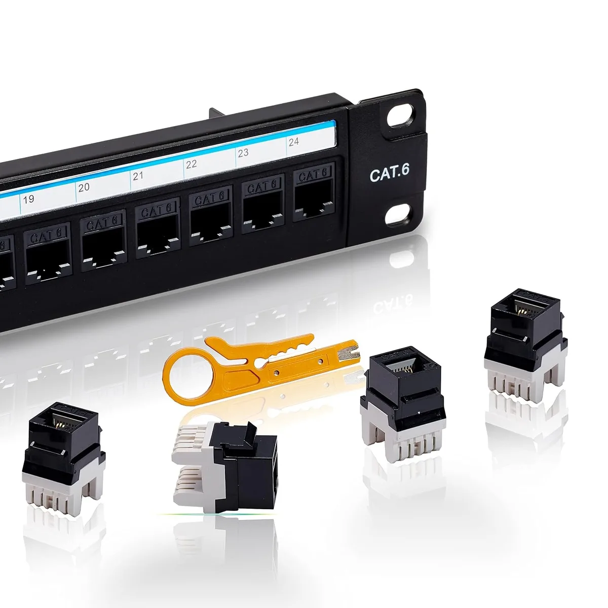 TAURKENAM TAURKENAM Cat6 Patch Panel 24 Port 19 Inch with Keystone and Back Bar — product photo