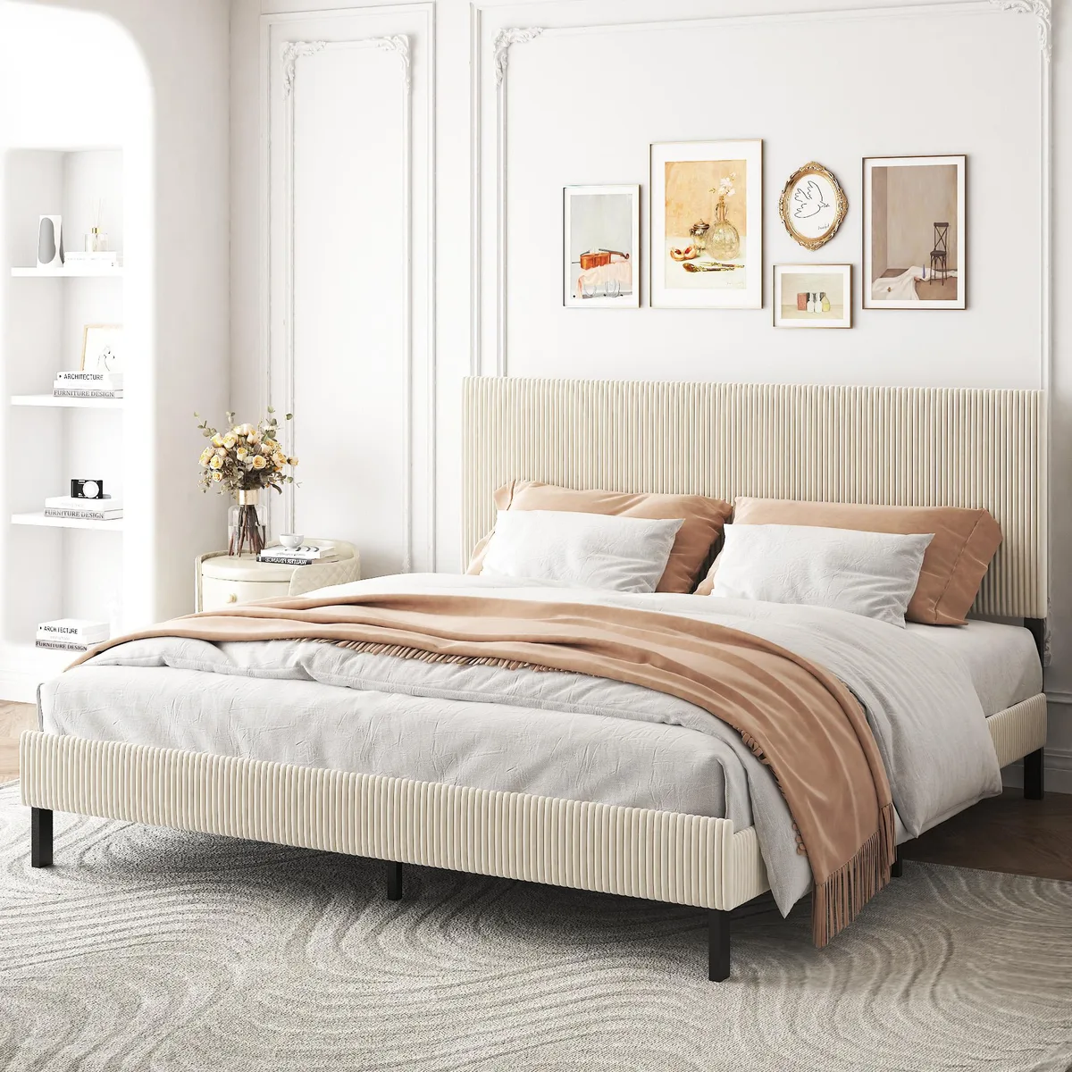 tuphen tuphen King bed frame with bandaged headboard beige — product photo