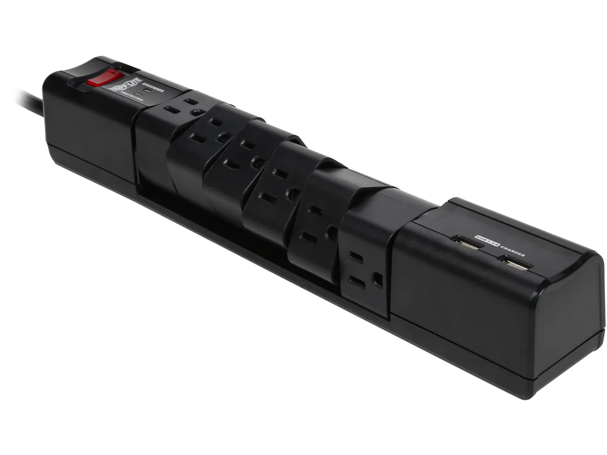Tripp Lite Tripp Lite TLP608RUSBB surge protector 6 rotatable outlets 8ft cord 1080 joules 3.4A USB — product photo