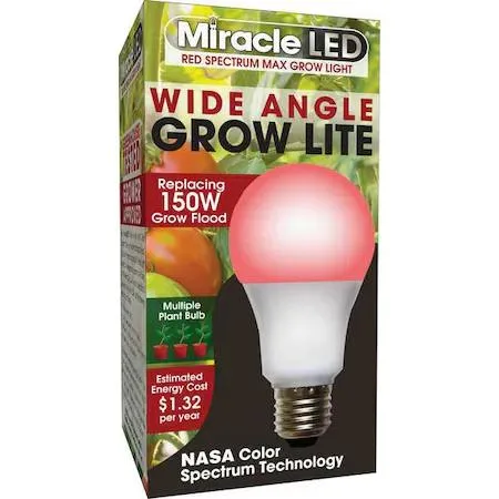 A19 frosted red LED grow bulb with wide 270° beam