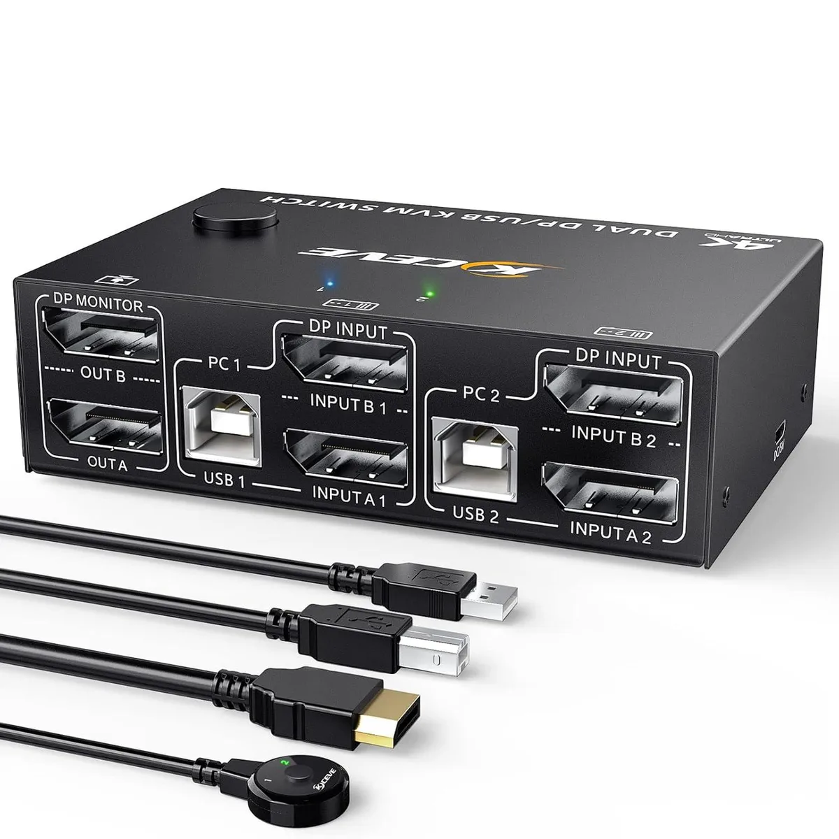 FOCUSTEC FOCUSTEC Dual Monitor DP 1.4 KVM Switch 8K@30Hz 4K@144Hz 2-in-2-out 4 USB 2.0 Wired Remote — product photo