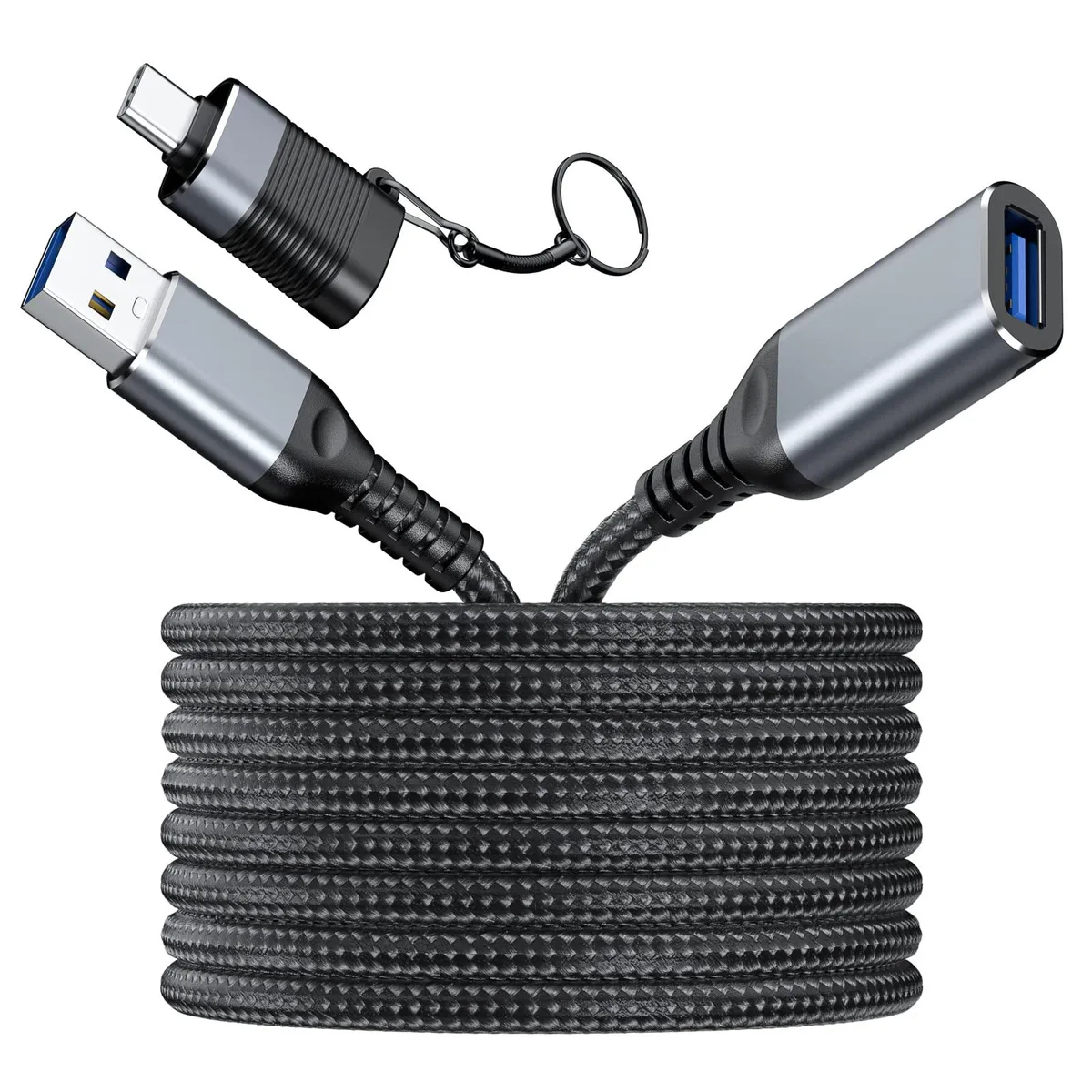 KEHIPI KEHIPI 20 ft USB 3.0 Extension Cable with USB C Adapter, Nylon Braided — product photo