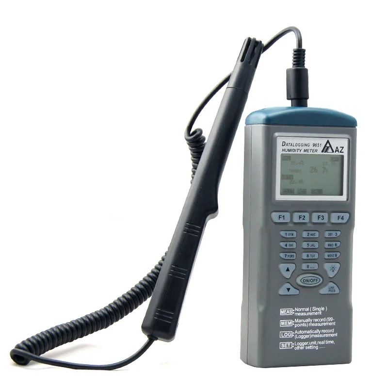 Red handheld hygrometer data logger model 9651 with external probe