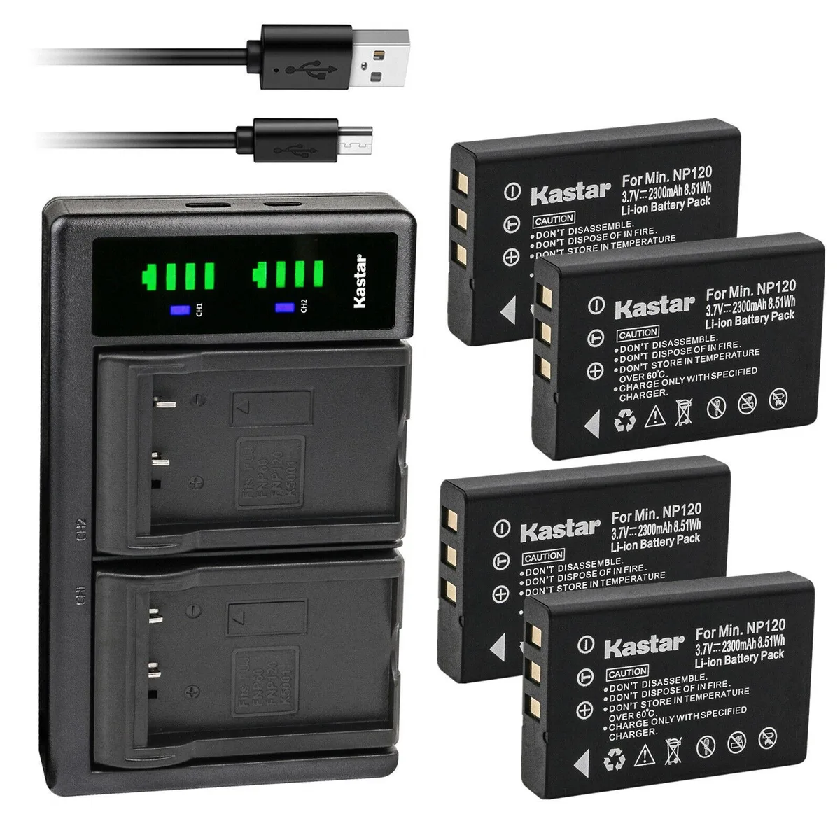 Kastar Kastar FNP120 4-pack battery and LTD2 USB charger — product photo