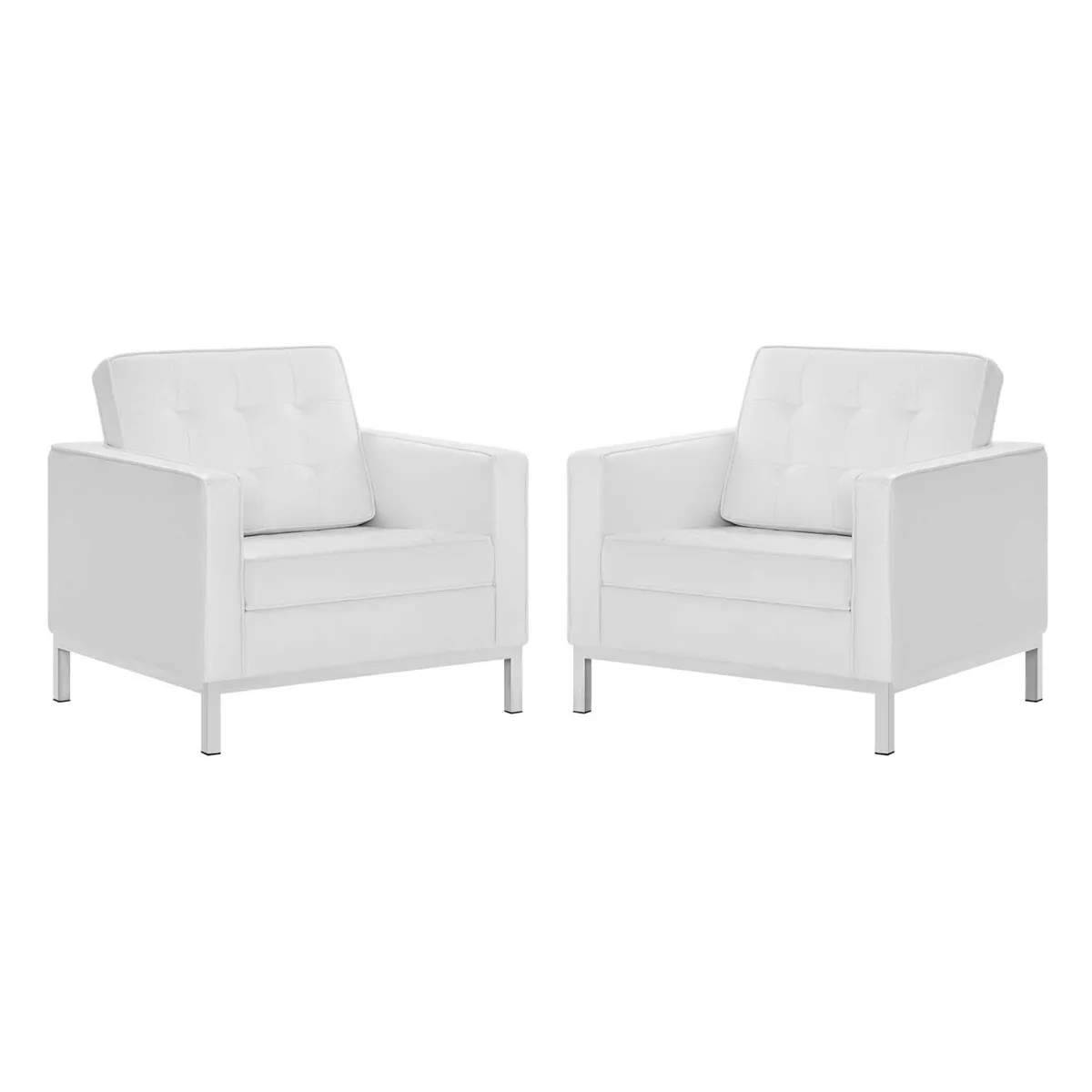 LexMod LexMod Loft Tufted Faux Leather Armchair Set of 2 Silver White decorative shelving — product photo