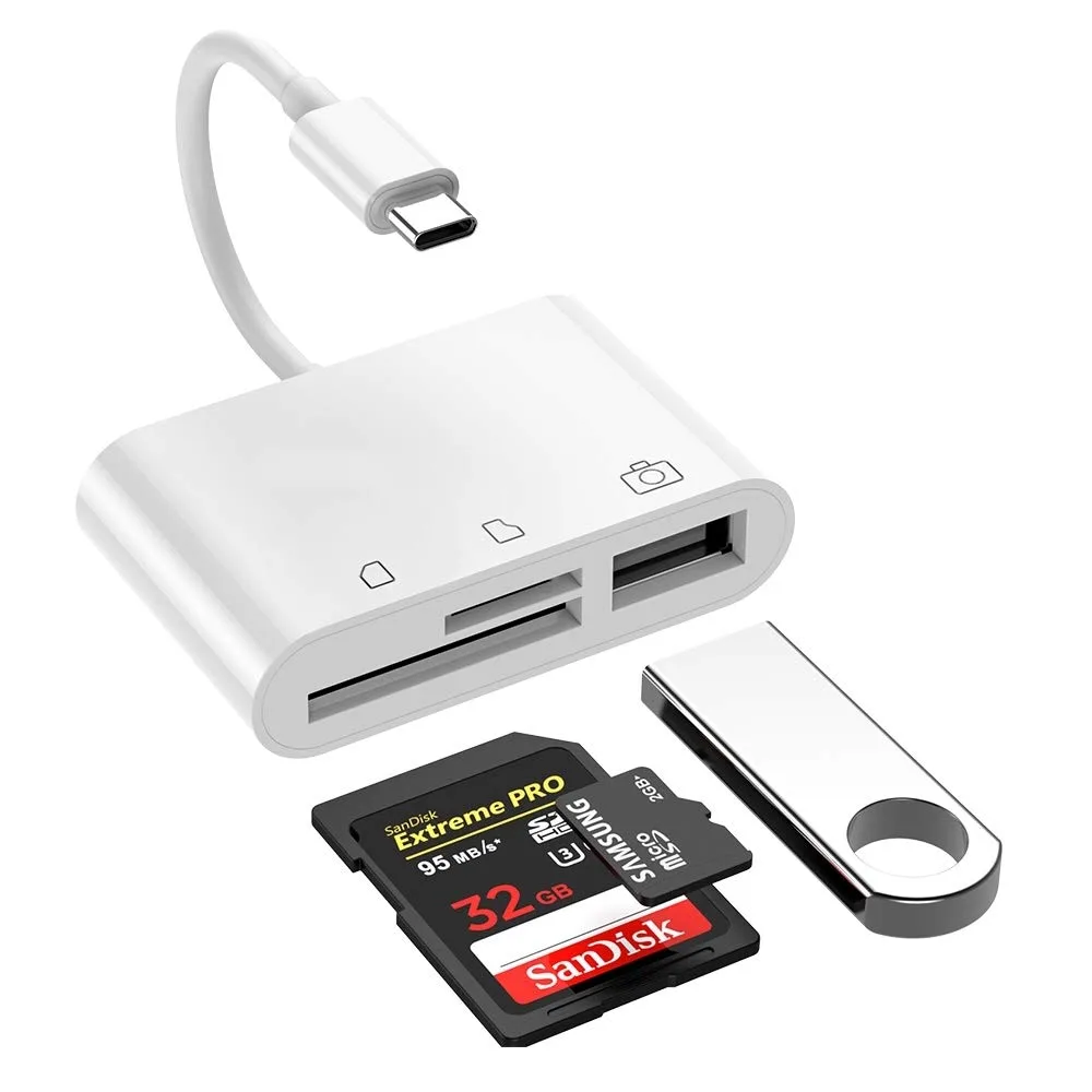 ESTONE ESTONE USB-C SD Card Reader Camera Kit OTG MicroSD iPad Pro 11 12.9 2018 White — product photo