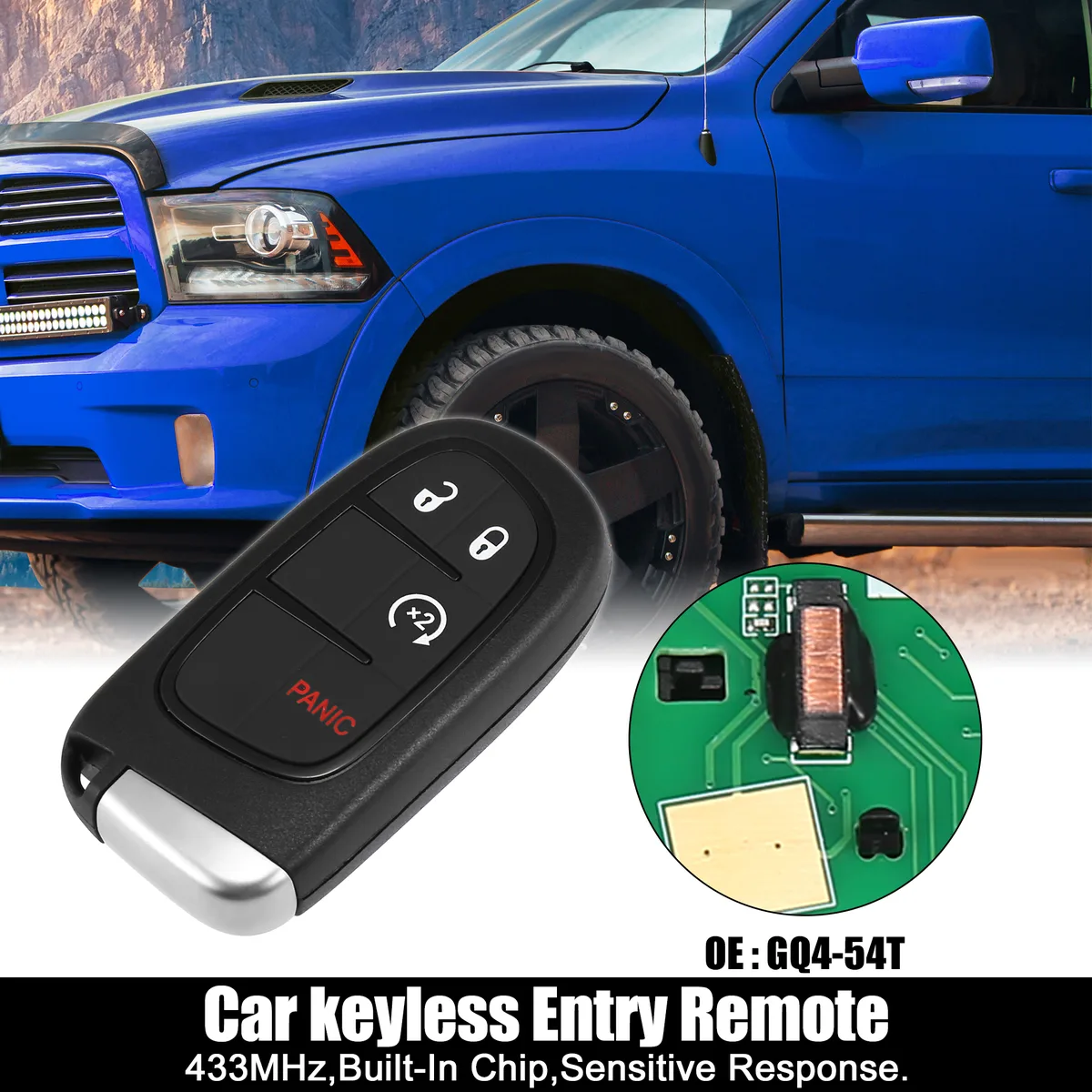 Unique-Bargains Unique-Bargains GQ4-54T 433MHz 46 Chip Key Fob 4 Button with Door Key — product photo