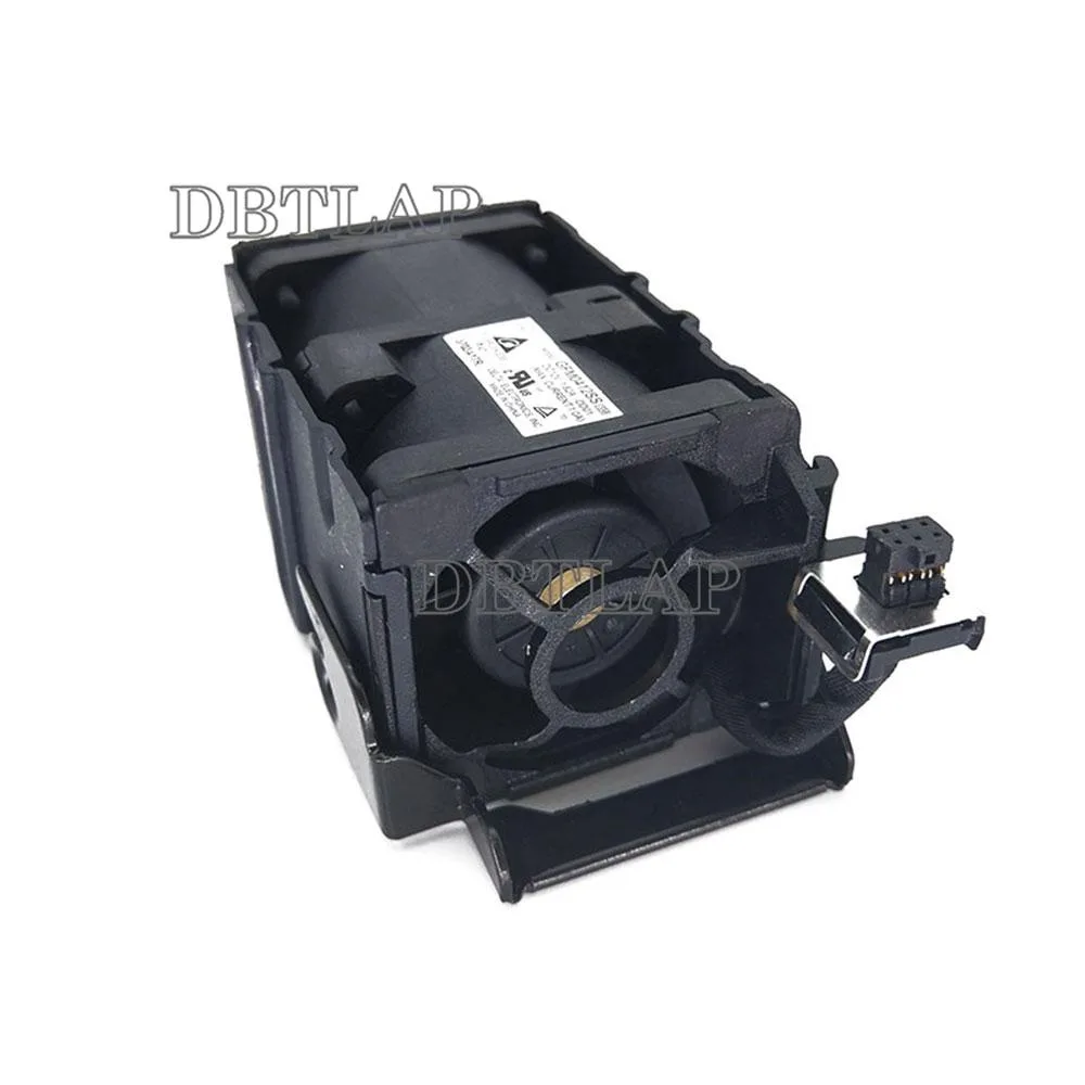 Black rectangular server cooling fan module with label sticker
