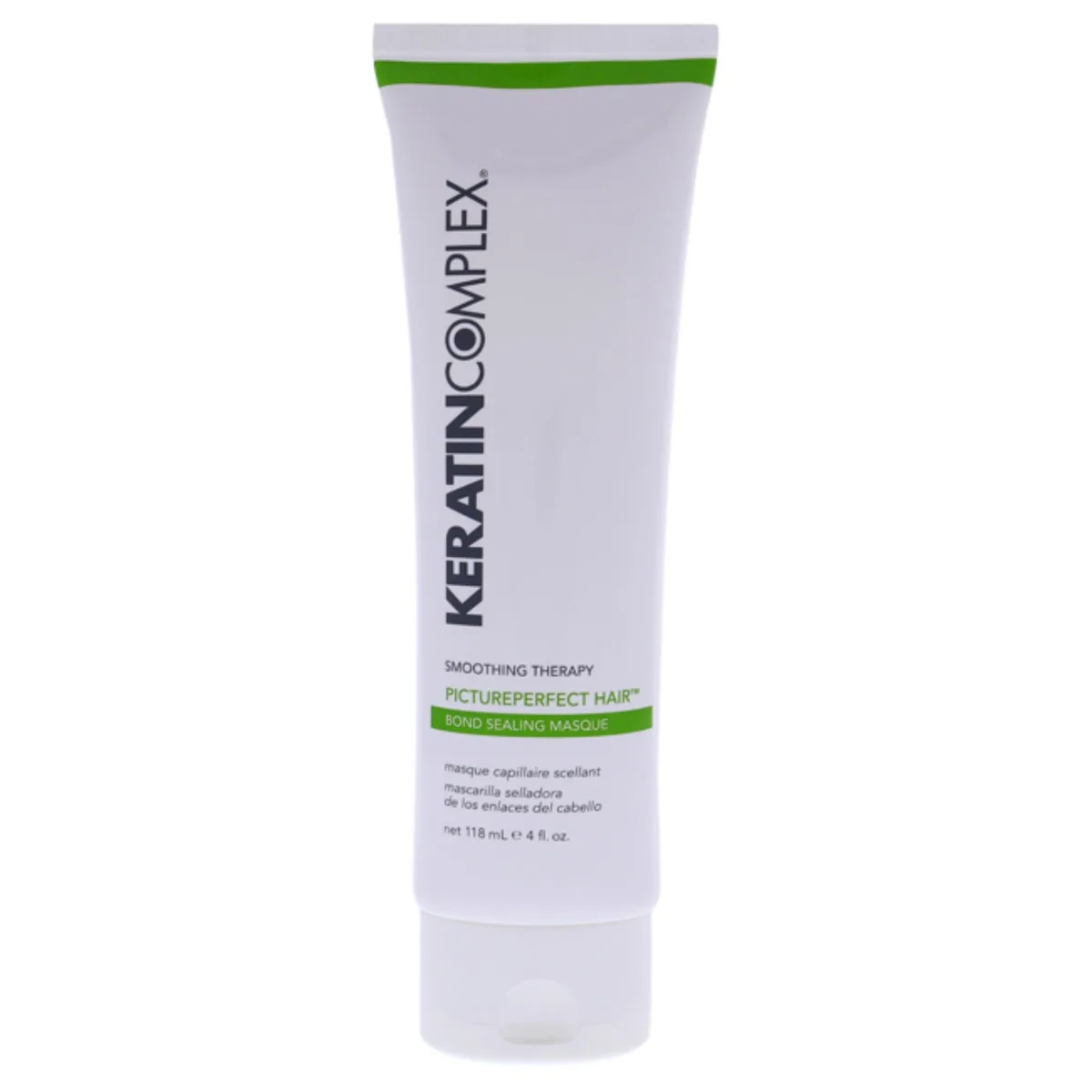 White 4 oz tub of Keratin Complex hair masque with black lid and silver label