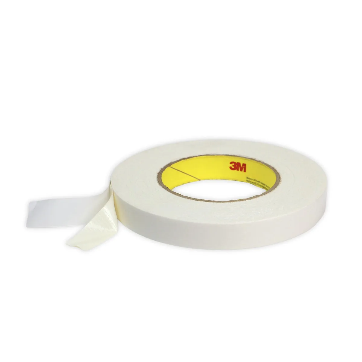 A white roll of double-sided cloth tape on a core