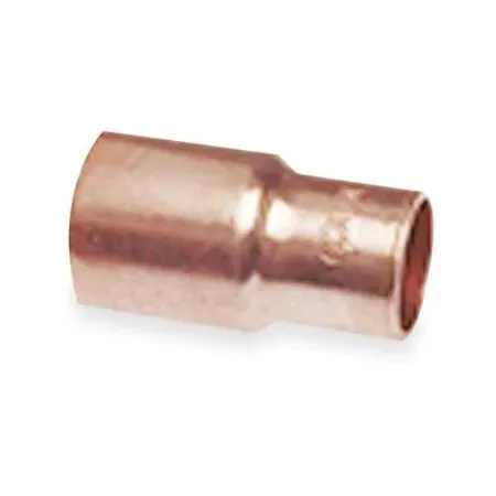 Copper reducer fitting with stepped ends for 1 inch to half inch tube connection