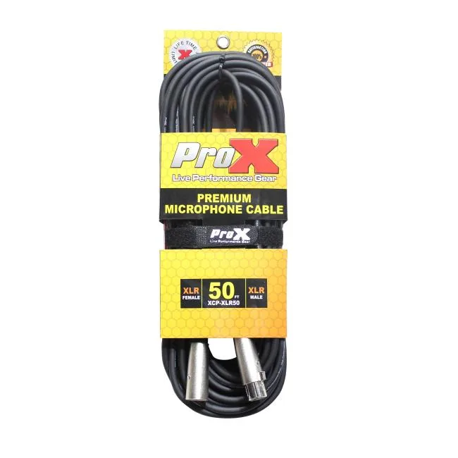 Black 50 ft XLR cable with silver metal connectors