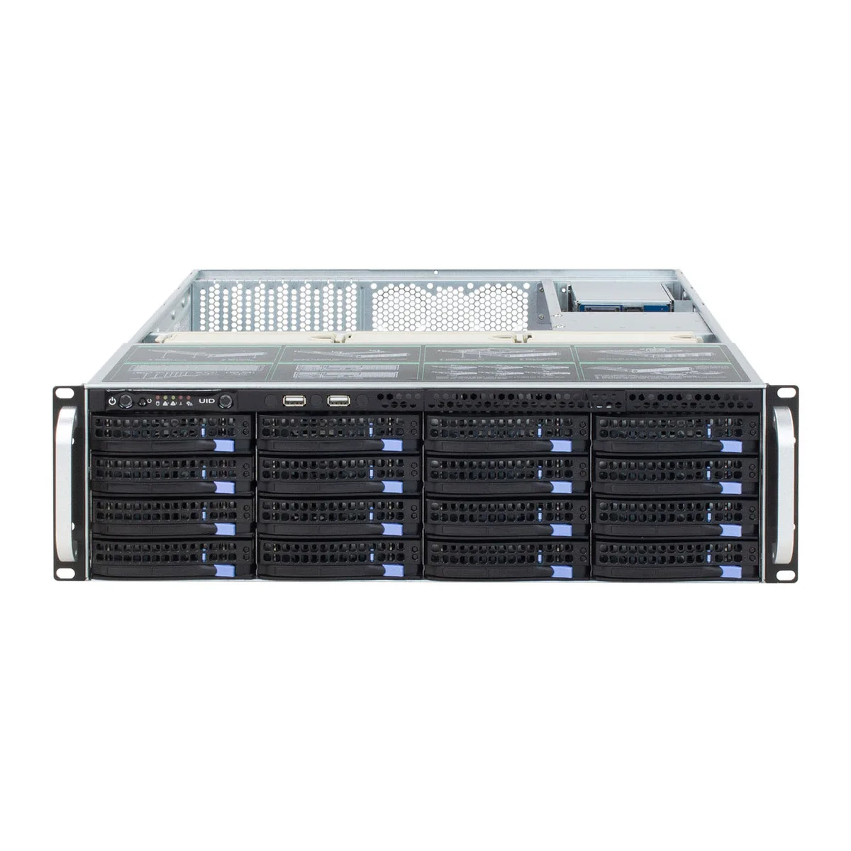 Shenzhen Junxiangcheng Technology Co., Shenzhen Junxiangcheng Technology Co. 3U server chassis 16×3.5″ hot-swap 6Gb/s Expander SFF8087 — product photo