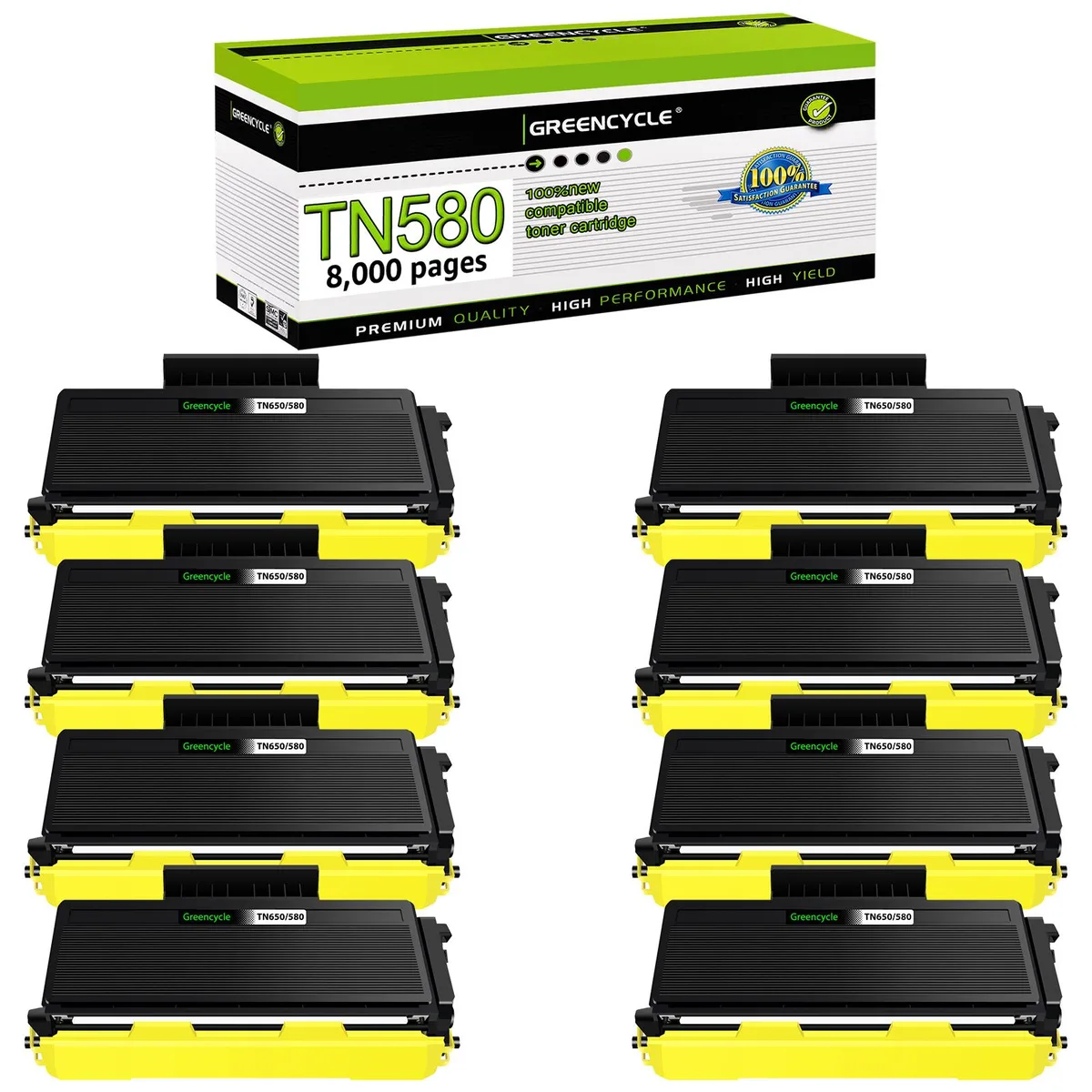 GREENCYCLE GREENCYCLE TN580 Compatible Toner Cartridge Black 8 Pack — product photo
