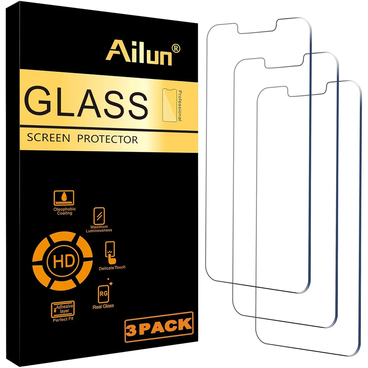  Ailun Tempered Glass Screen Protector 3 Pack for iPhone 13 14 16e 17e 13 Pro 6.1 Inch — product photo