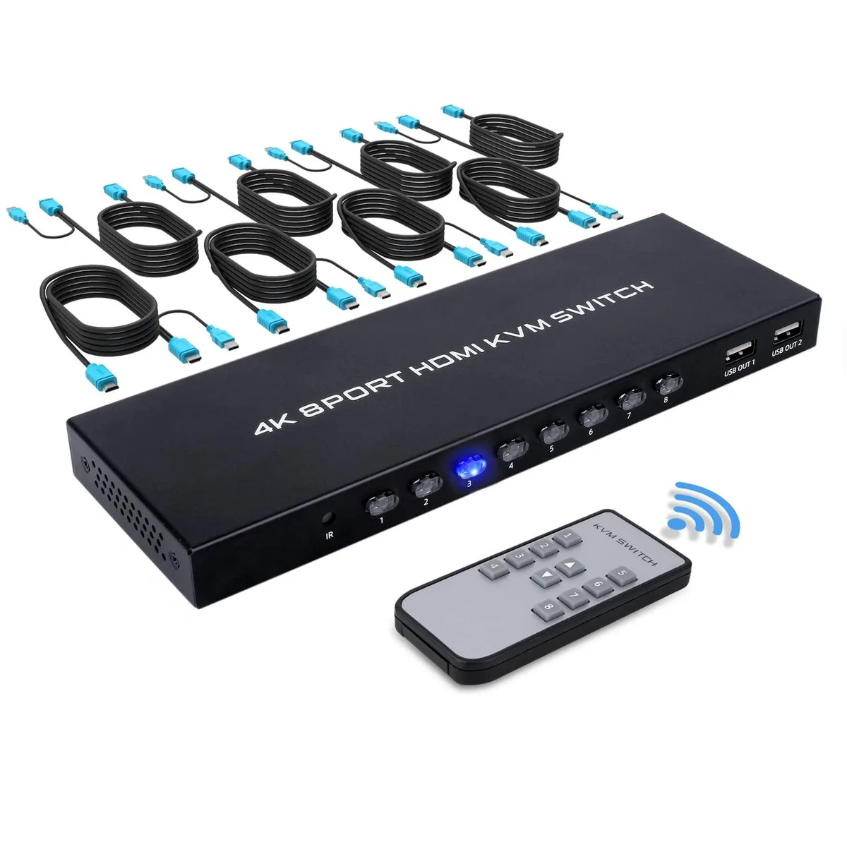 BUCIER BUCIER KS-801 8 Port HDMI KVM Switch 4K@30Hz with 8 Cables and IR Remote — product photo