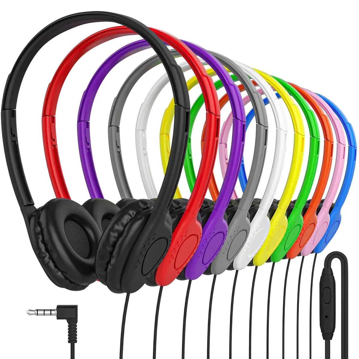 Batianda Batianda 10 Pack Multicolor Wired On-Ear Headsets 3.5mm Jack 2 in 1 Accessories — product photo