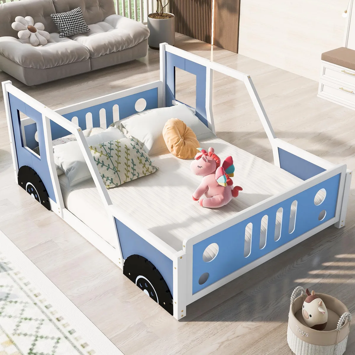 tuphen tuphen Full Size Classic Car-Shaped Platform Bed with Wheels Blue — product photo