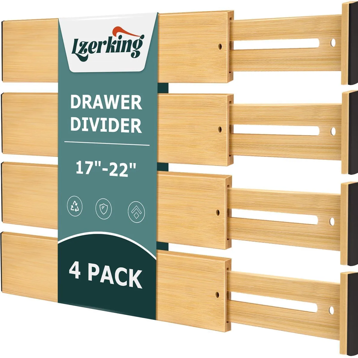 Adjustable Bamboo Drawer Dividers 4 Pack 17.5-21 in — product photo