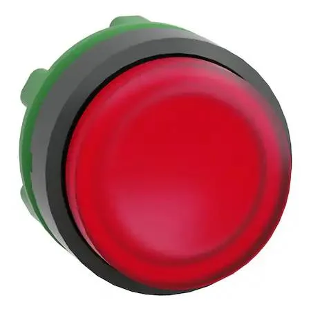 Red extended push button, 22 mm diameter, plastic body, momentary action
