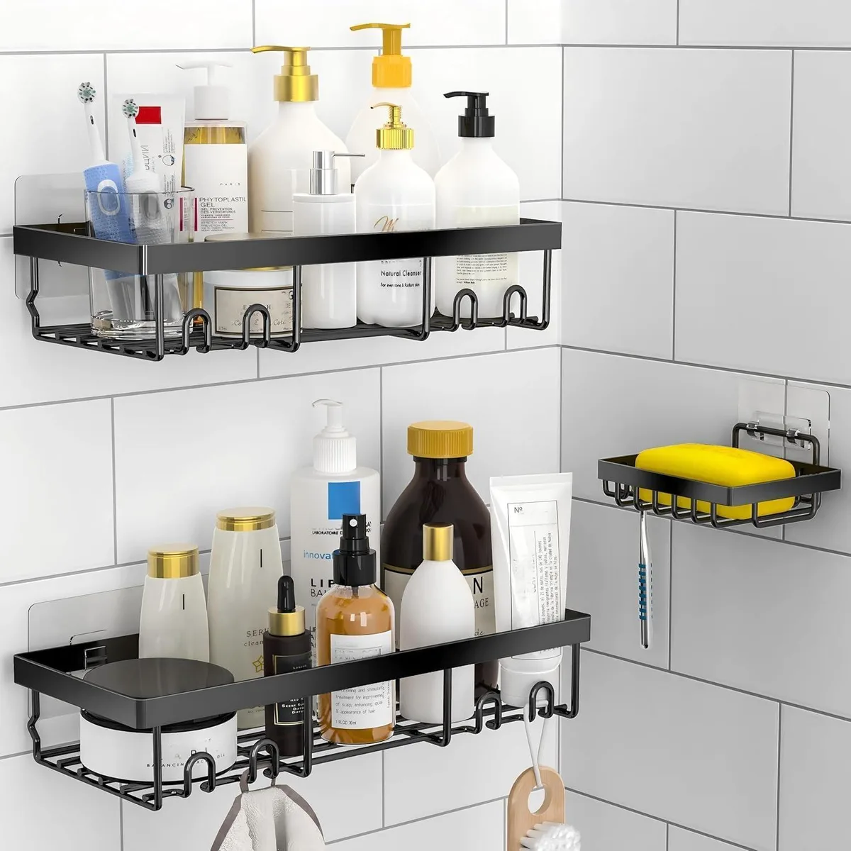 Moforoco 3-Pack Shower Caddy Basket Shelf Black — product photo