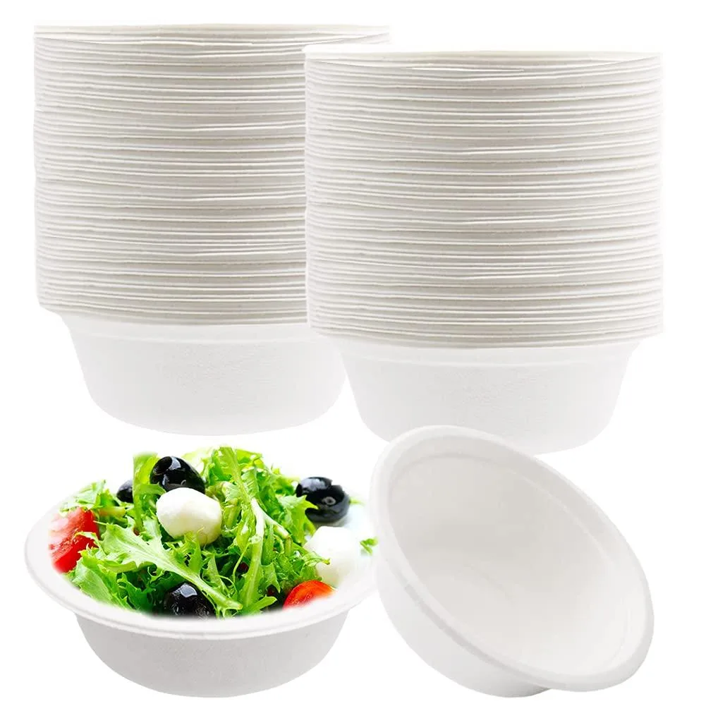 Stack of 100 brown 12oz compostable sugarcane bowls