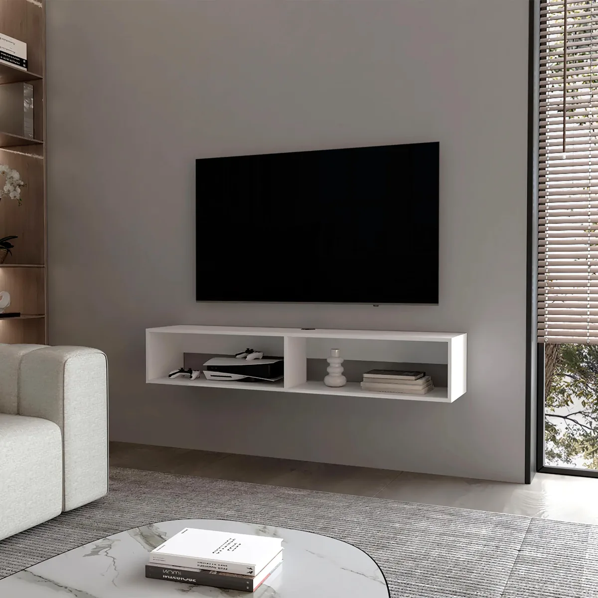 tuphen tuphen White 2-Shelf Floating Media Rack Home Entertainment — product photo
