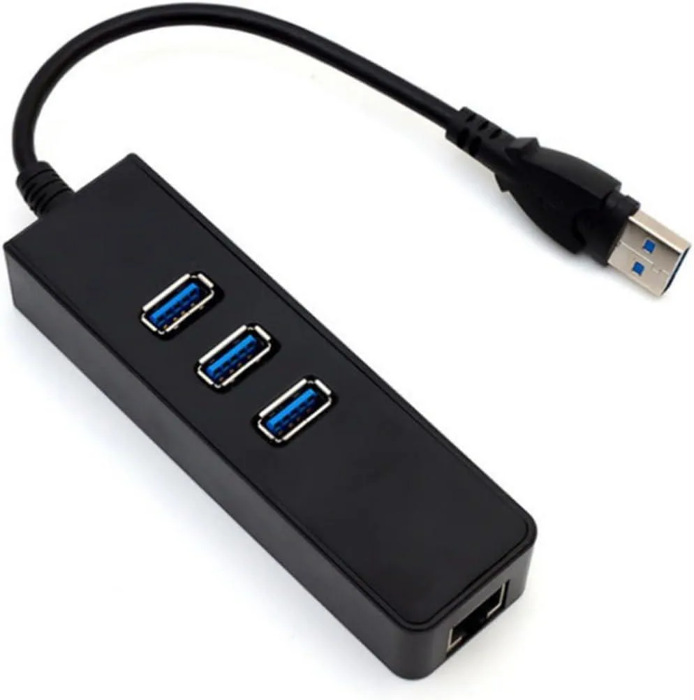 aibileec aibileec USB 3.0 to Ethernet Adapter 3-Port Hub RJ45 10/100/1000 Gigabit Black — product photo