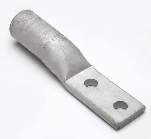 Aluminium compression terminal, two-hole lug, green colour code, straight tongue, 1.62 in wide