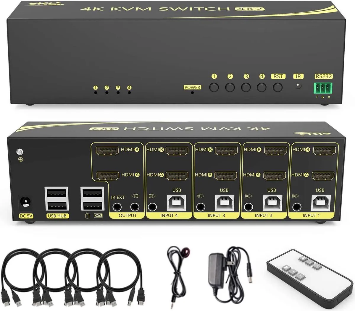 Vszerda Vszerda 4-Port Dual Monitor HDMI KVM Switch 4K 60Hz 4:4:4 USB 2.0 RS232 — product photo