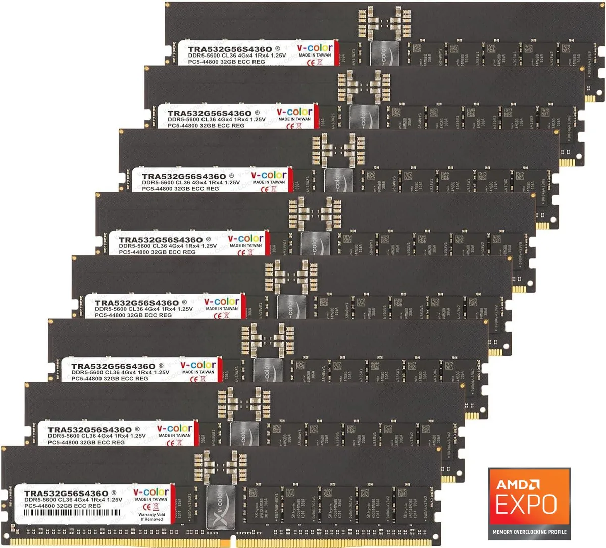 V-color V-color WRX90 OC R-DIMM 256GB (8x32GB) DDR5 5600 CL36 ECC Registered 1.25V AMD EXPO — product photo