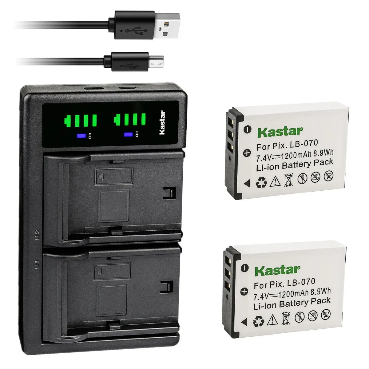Kastar Kastar LB-070 2-pack battery &amp; LTD2 USB charger — product photo