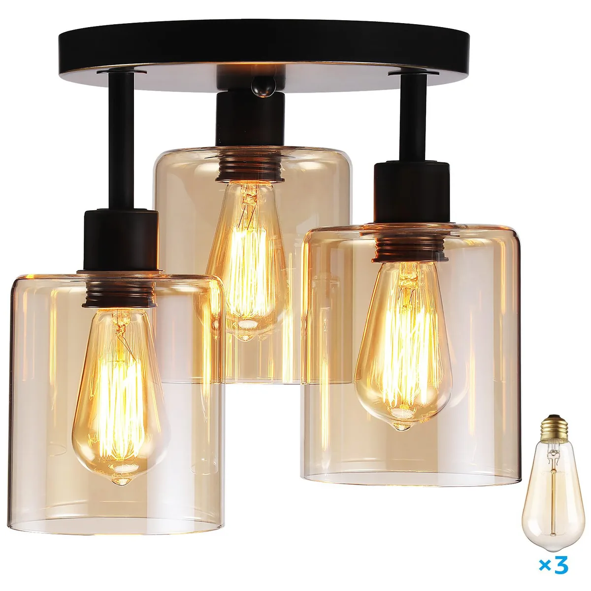 OmaiLighting OmaiLighting 3-Light Semi Flush Mount Pendant Oil-Rubbed Bronze Amber Glass — product photo