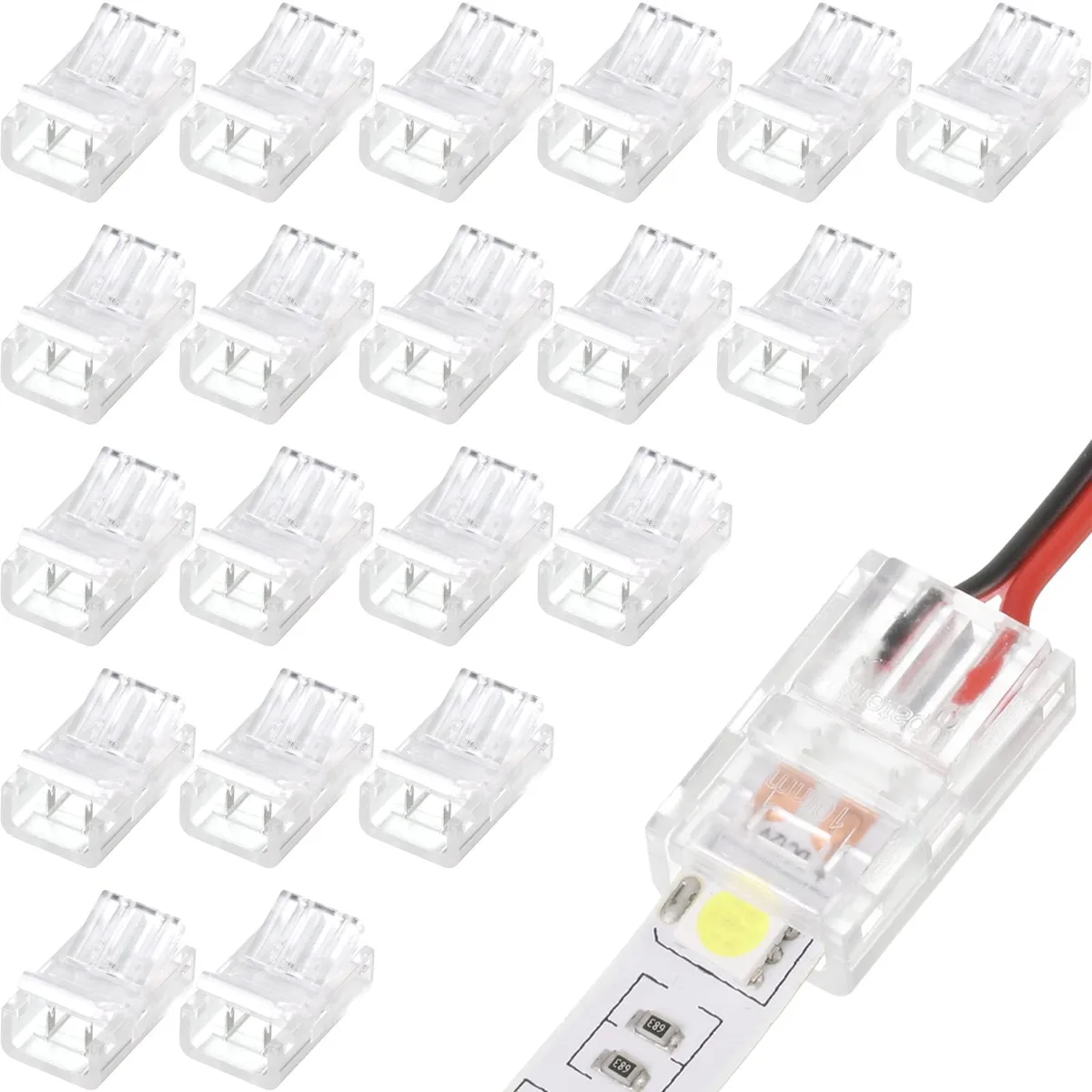  AUTO-VOX 20 Pcs 2 Pin 8 mm LED Strip Connector .31 inches RGB Waterproof Adapter 22 Awg 5v 12v 24v — product photo