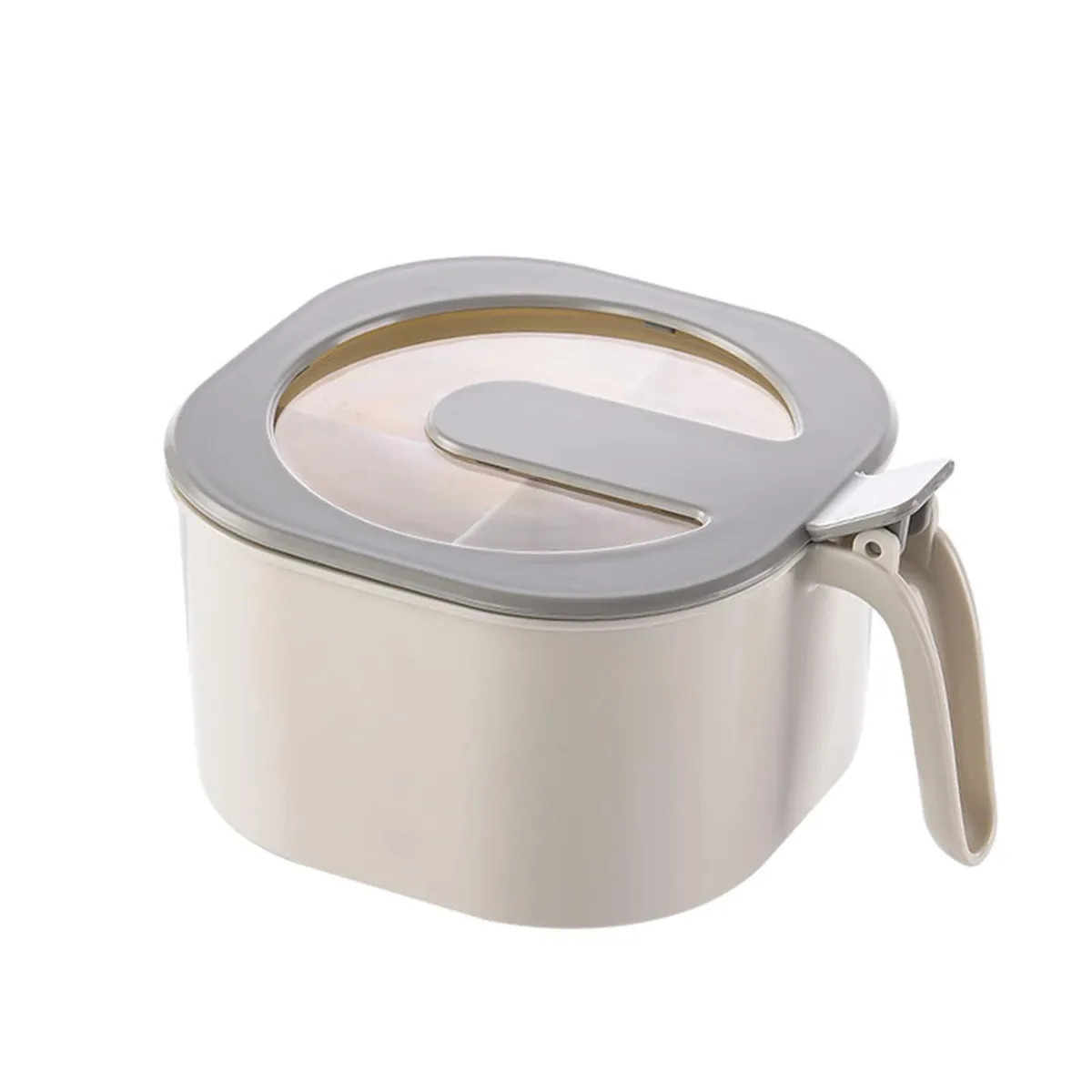 Red round seasoning box with flip-top lid and four compartments, 14x8cm