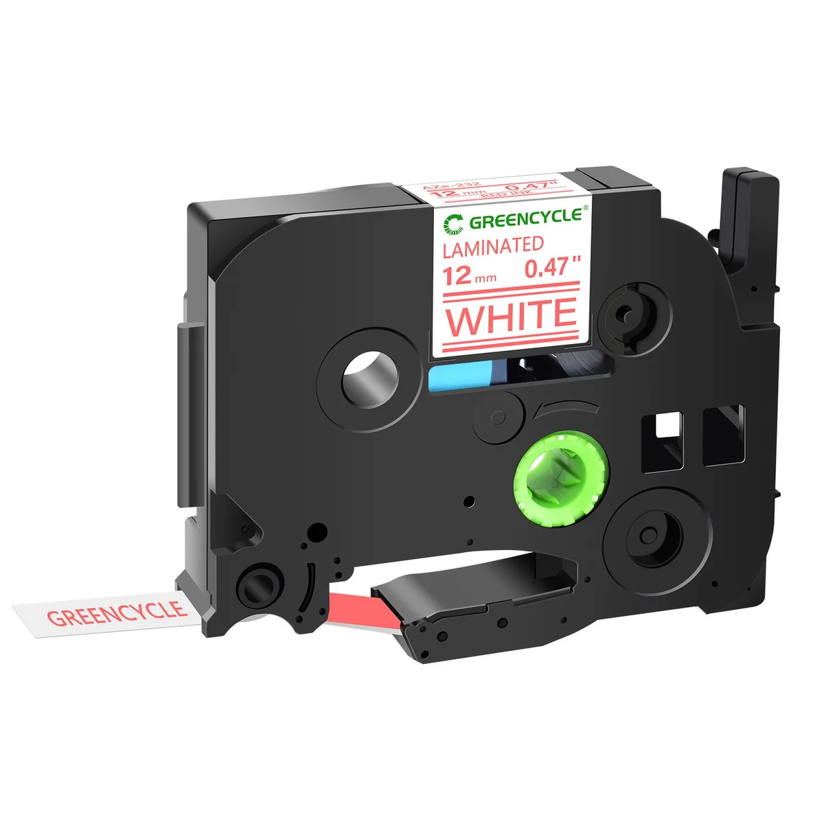 GREENCYCLE GREENCYCLE TZe-232 12mm Red on White Laminated Tape 26.2ft labelmaker — product photo