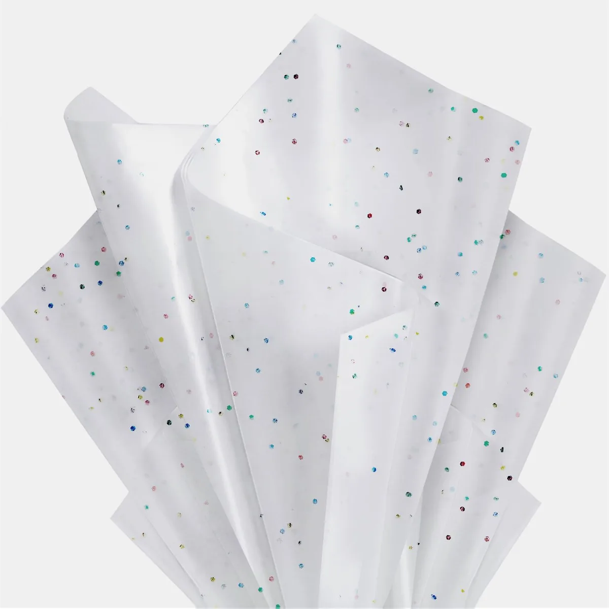 Stack of 36 white glitter tissue sheets 14 by 20 inches
