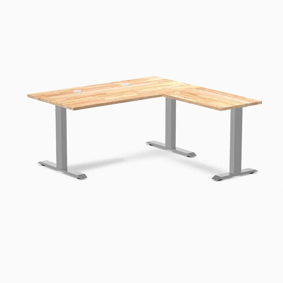 Desky Desky Zero Rubberwood L-Shape Desk Natural Timber Grey 60 x 30 x 62 x 20 in with Grommets — product photo