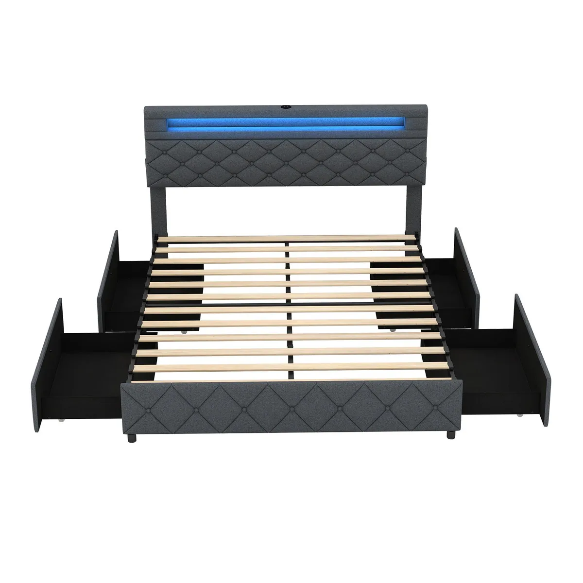 SlickBlue SlickBlue Queen Bed Frame with LED Storage Headboard Grey — product photo