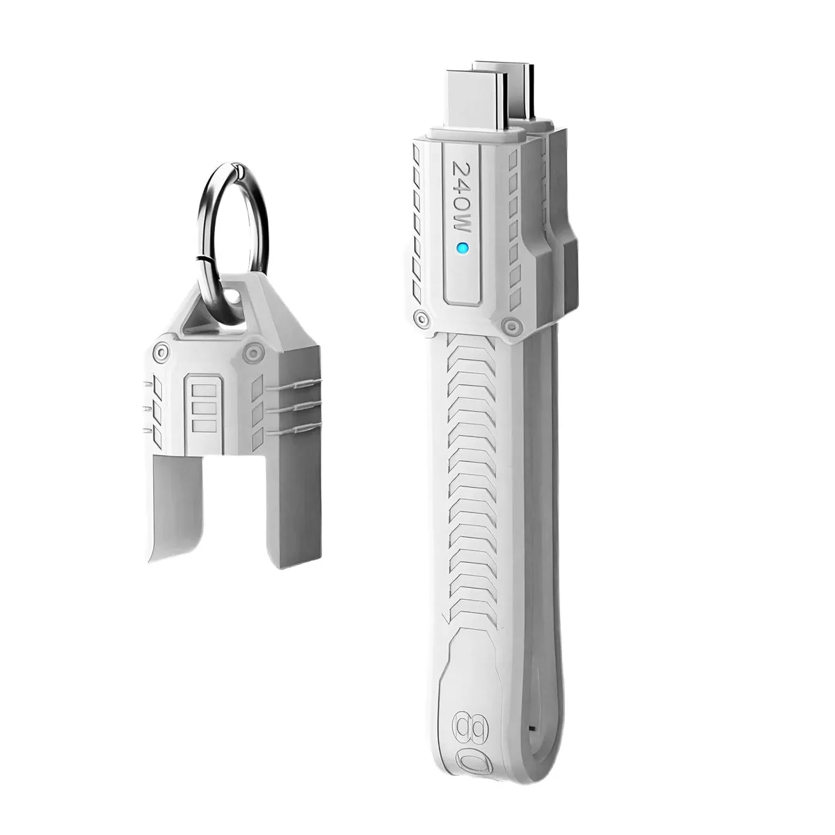 Short white flat USB-C cable with slim flexible PVC jacket