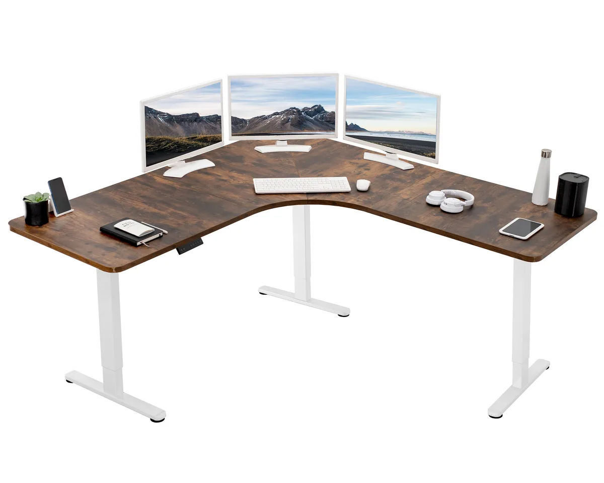 VIVO VIVO Vintage Brown/White Electric 71" x 71" Curved Corner Standing Desk — product photo