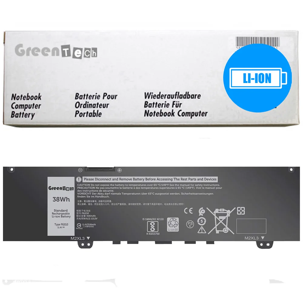 NShi NShi F62G0 laptop battery 11.4V 38Whr 3-cell for Dell Inspiron 7370 7373 7386 5370 Vostro 5370 — product photo